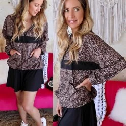 Andthewhy Wendy Leopard Zip Up Hoodie Windbreaker