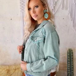 POL Jade Denim Rhinestone Jacket Apparel