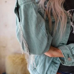 POL Jade Denim Rhinestone Jacket Apparel