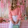 Lush Apparel Sweet Pink Off Shoulder Button Down Crop Top