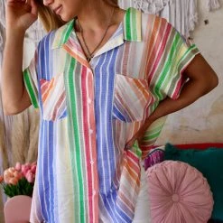 Big Hit Fashion Apparel Skylar Stripe Button Down Top