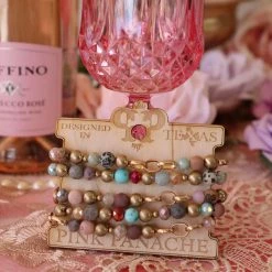 Apparel Pink Panache 5 Strand Multicolor Crystal And Natural Stone Bracelet Set