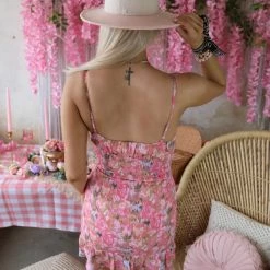 Peach Love Layla Floral Print Smocked Dress