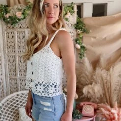 Dreamers By Debut Whitley White Floral Crochet Cropped Cami Apparel