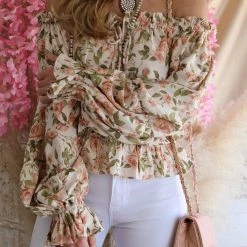 Dress Forum Los Angeles Apparel Fiona Floral Off Shoulder Crop Top