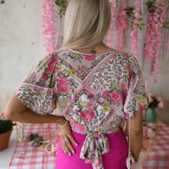 Made With Love Apparel Quinn Floral Wrap Top With Flutter Sleeves