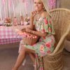 Haptics Sadie Sage And Pink Floral Ruffle Off Shoulder Maxi Dress