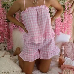 Lime N Chili Paige Pink Gingham Cami And Shorts Pajama Set