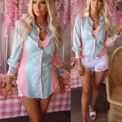Mundefeis Multicolor Striped Long Sleeve Button Up Top Apparel