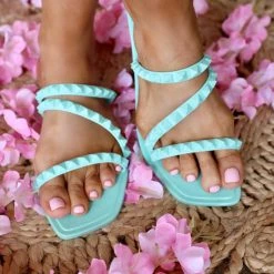 Wild Diva Spring Brunch Collection Mint Pyramid Studded Sandals