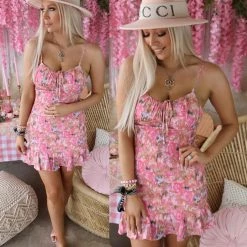 Peach Love Layla Floral Print Smocked Dress