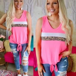 First Love Neon Pink Leopard Stripe Tank Top Apparel