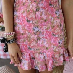 Peach Love Layla Floral Print Smocked Dress