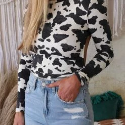 Purple Grass Cora Cow Print Crop Top