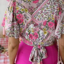 Made With Love Apparel Quinn Floral Wrap Top With Flutter Sleeves