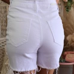 Risen Apparel Halle White Distressed Bermuda Shorts