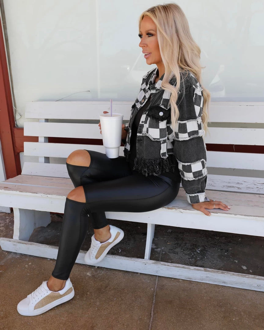 POL Betty Black And White Checkered Jacket