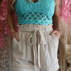 Peach Love Olena Oatmeal Linen Shorts Apparel