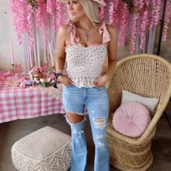 Made With Love Loretta Ivory Floral Smocked Peplum Top Apparel