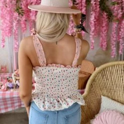 Made With Love Loretta Ivory Floral Smocked Peplum Top Apparel