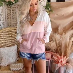 Bibi Apparel Pink Colorblock Hooded Windbreaker