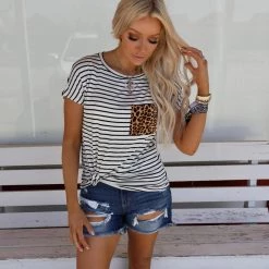 BomBom Illiana Ivory Leopard Pocket Top