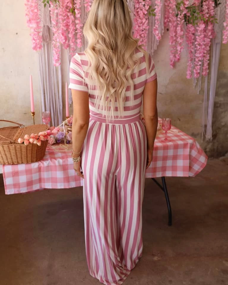Veveret Apparel Mauve And White Striped Jumpsuit
