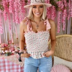 Made With Love Loretta Ivory Floral Smocked Peplum Top Apparel