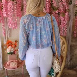 Peach Love Bridgette Blue Floral Crop Top
