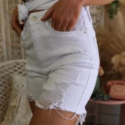 Risen Apparel Halle White Distressed Bermuda Shorts
