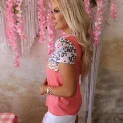 Lovely Melody Claire Coral And Leopard Criss Cross Front Top