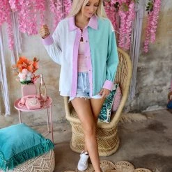 Hailey + Co Millie Mint Colorblock Button Up Shirt