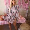 Mainstrip Tara Teal And Pink Striped Long Sleeve Romper Apparel