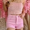 Love Tree Denim Apparel Penelope Pink Distressed Denim Shorts
