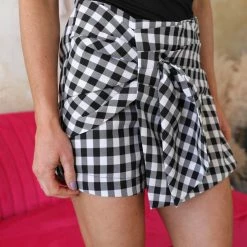 Main Strip Black And White Gingham Overwrap Shorts Apparel
