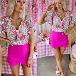 Made With Love Apparel Quinn Floral Wrap Top With Flutter Sleeves