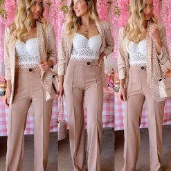 Canvas Taupe Wide Leg Trouser Pants Apparel