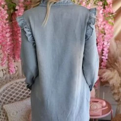 Mazik Apparel Dolly Denim Ruffle Button Up Dress