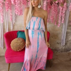 Cameo Cotton Candy Tie Dye Off Shoulder Maxi Dress Apparel