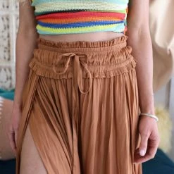 Kori Cameron Camel Split Hem Maxi Skirt Apparel