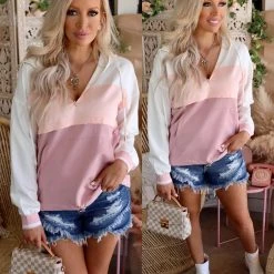 Bibi Apparel Pink Colorblock Hooded Windbreaker