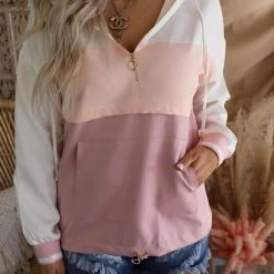 Bibi Apparel Pink Colorblock Hooded Windbreaker