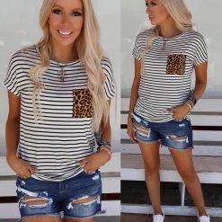 BomBom Illiana Ivory Leopard Pocket Top