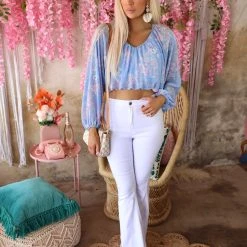 Peach Love Bridgette Blue Floral Crop Top