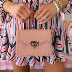 3 Am By H&D Accessories Spring Brunch Collection Pink Studded Clutch