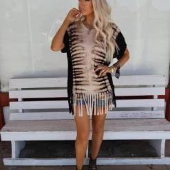 Blue Buttercup Breanna Black Bleached Cold Shoulder Top Apparel