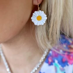 Girly White Enamel Daisy Earrings