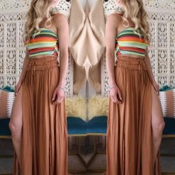 Kori Cameron Camel Split Hem Maxi Skirt Apparel