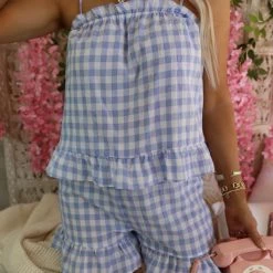Lime N Chili Bree Blue Gingham Cami And Shorts Pajama Set Apparel