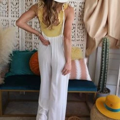 Blue Buttercup Off White Wide Leg Gauze Jumpsuit Apparel